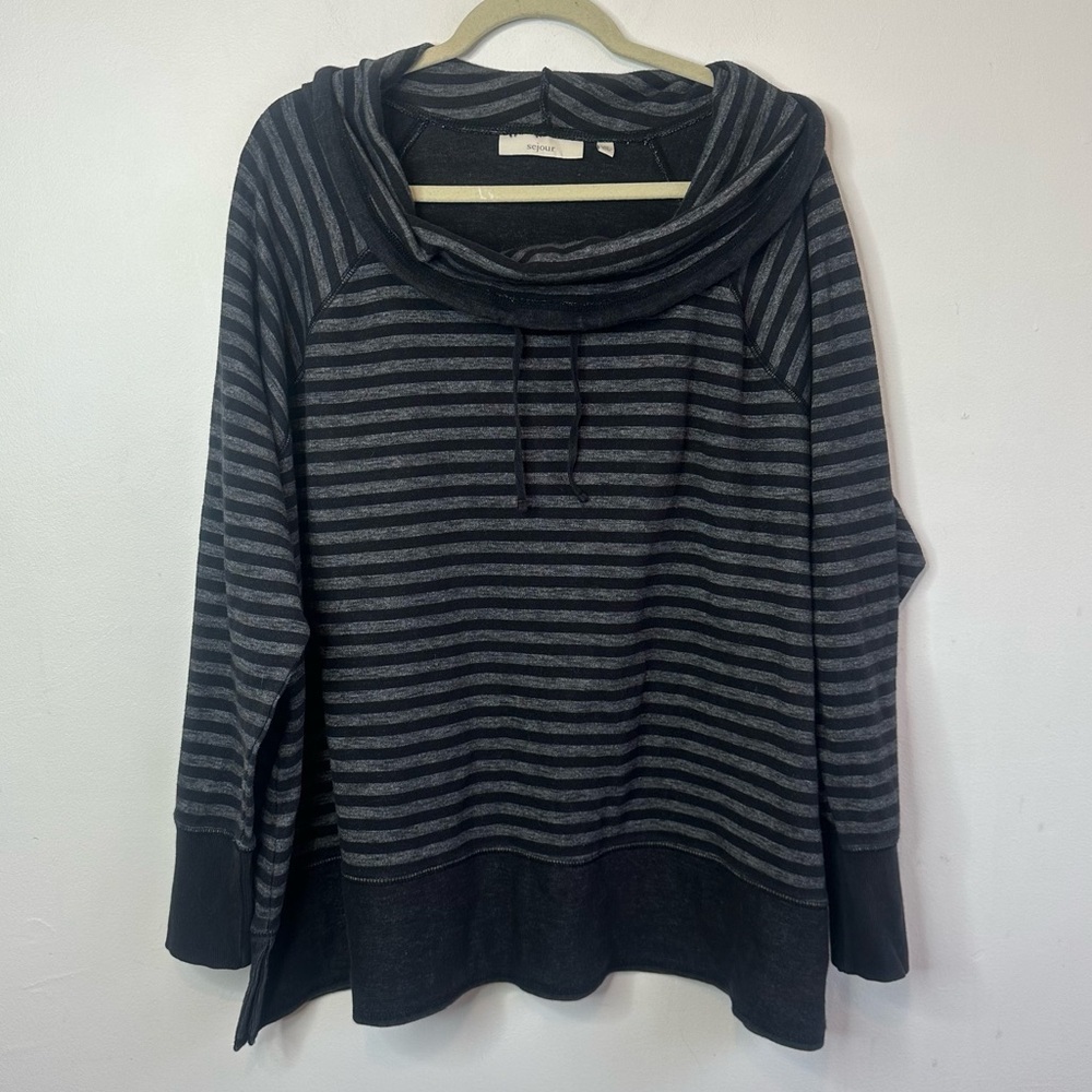 Sejour Women’s Plus Size 3X Black And Gray Cowl Neck Long Sleeve